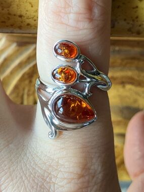 Natural Baltic Amber Sterling Silver Ring Size 7.75
